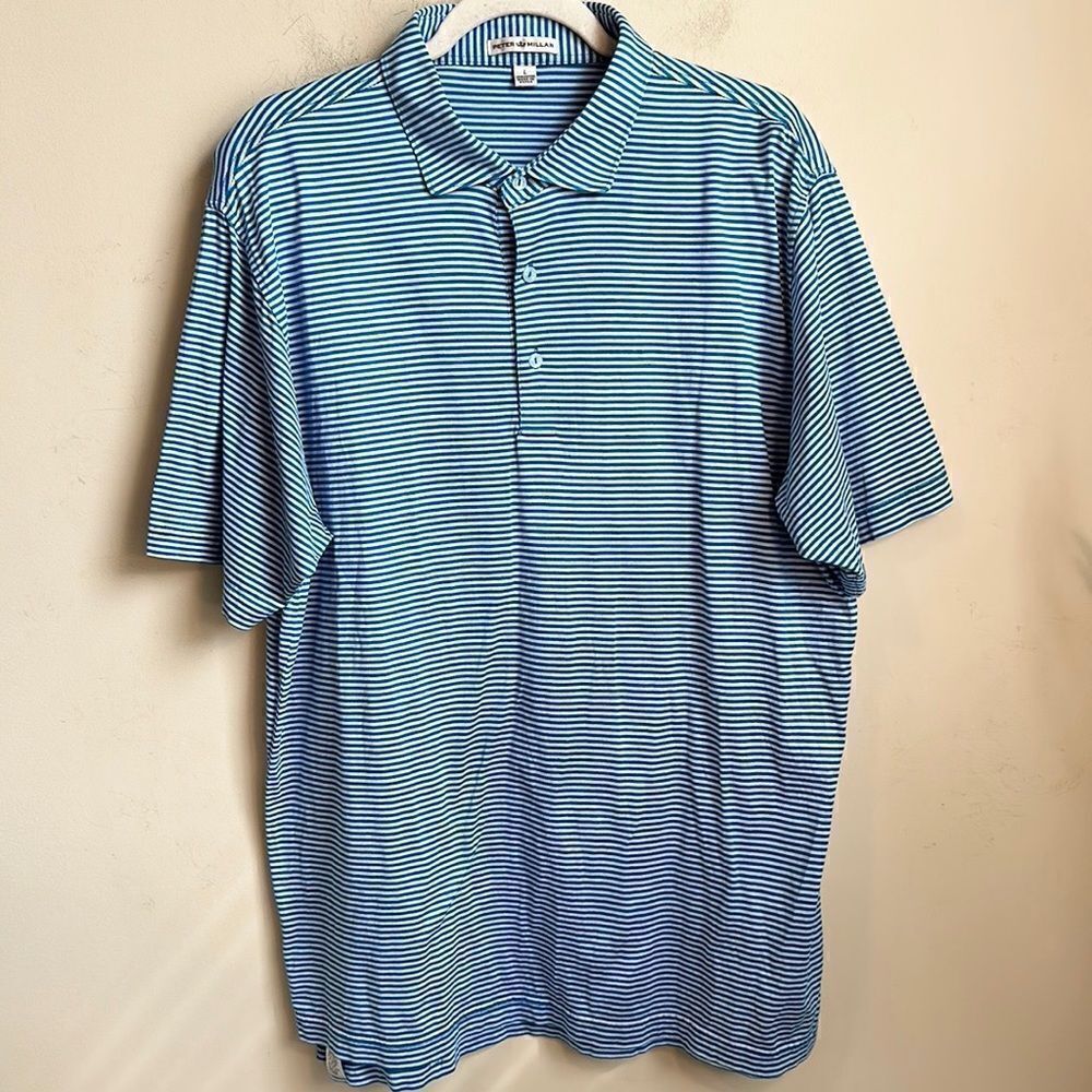 Peter Millar Horizontal Striped Polo Golf Shirt L